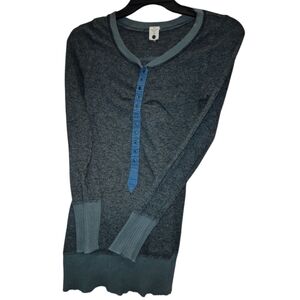 Free People Sweater Henley Top Medium Grey Green Cotton